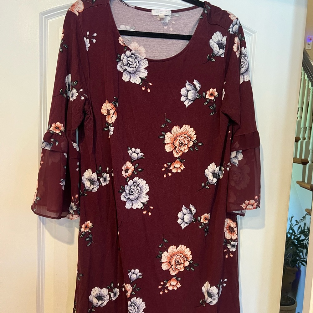 LC Lauren Conrad Burgundy Floral Dress